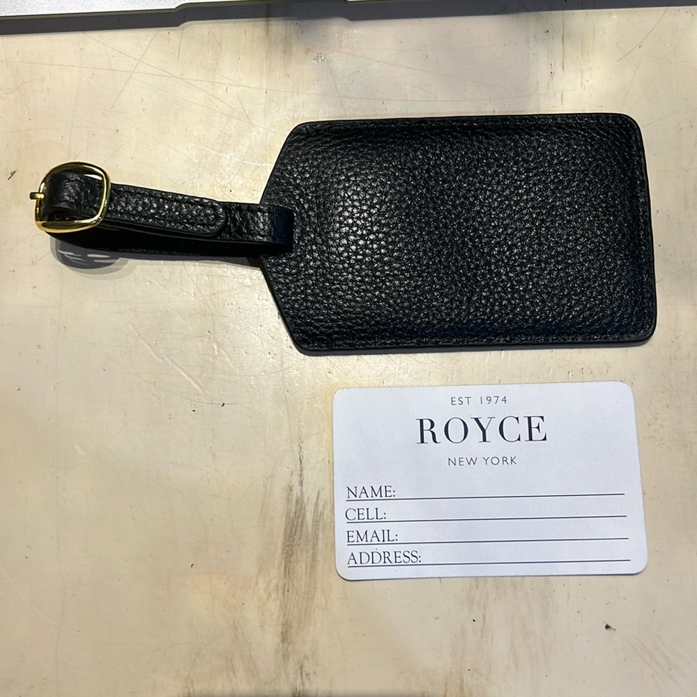 Royce black leather luggage tag